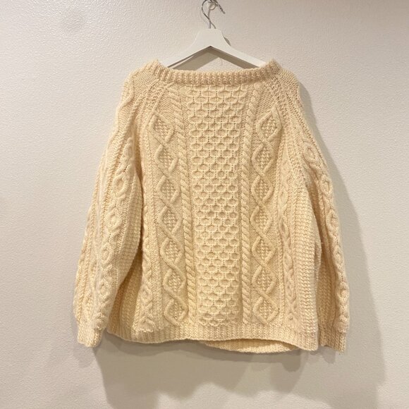 Vintage Irish Wool Fisherman Cardigan Cream Cable Knit Sweater - Picture 4 of 15